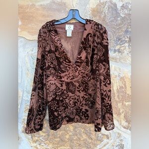 Vintage ICE Burnout Velvet Beaded Popover Blouse Top Sequins Espresso Event